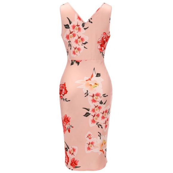 Peach Floral Wiggle Dress - Picture 3 of 7